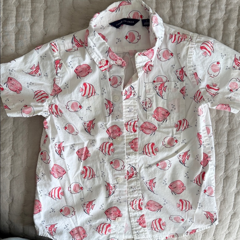 Janie and Jack Shirt with red Fish Print